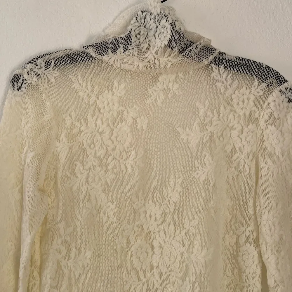 Free People Romantic lace detail mesh boho off white top S